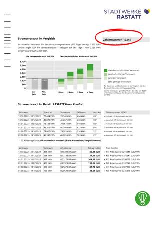 Musterrechnung der Stadtwerke Rastatt